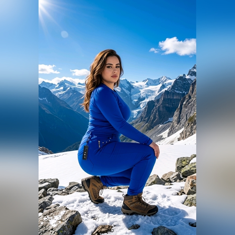 💙 Royal Blue Thermal Leggings L/XL – Soft Fleece Lined & Gold Zip Detail